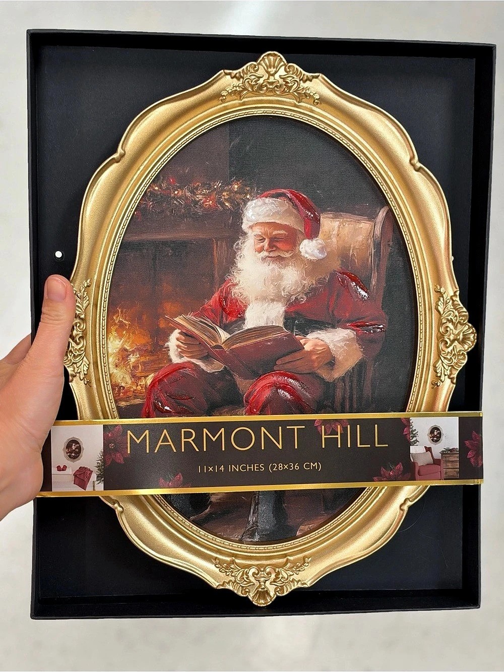 Marmont Hill Santa Reading Book Wall Art Framed Gold & Red